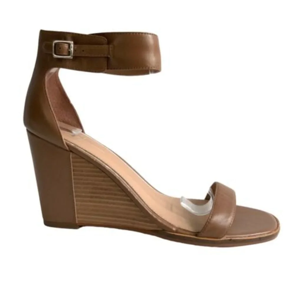 Linea Paolo Leather Elodie Ankle Strap Wedge Brown 9.5